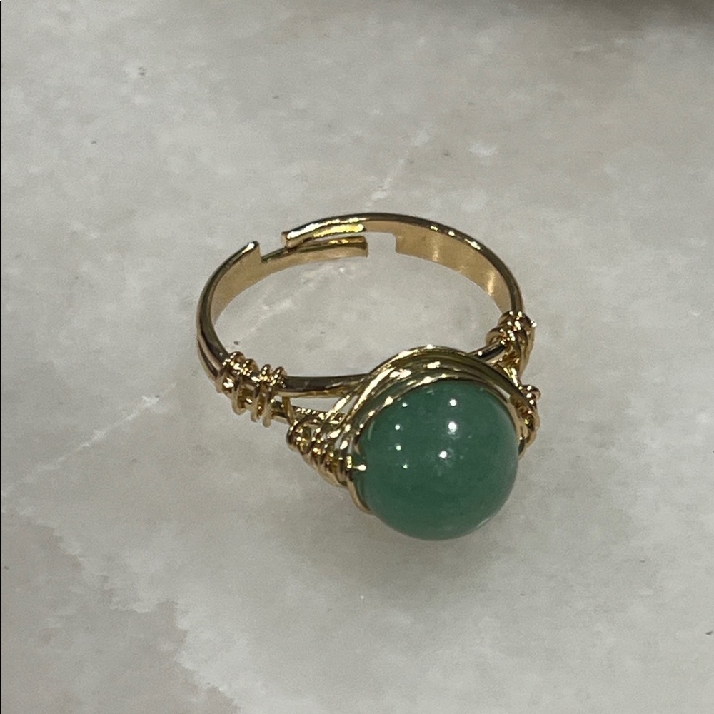Green Aventurine Ring Crystal Wire Wrapped Adjustable Jewelry - Picture 7 of 7